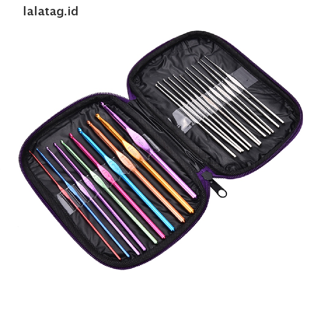 [lalatag] 22pcs Multicolour Aluminium Crochet Hook Knitg Set Benang Kerajinan Tenun, [ID]