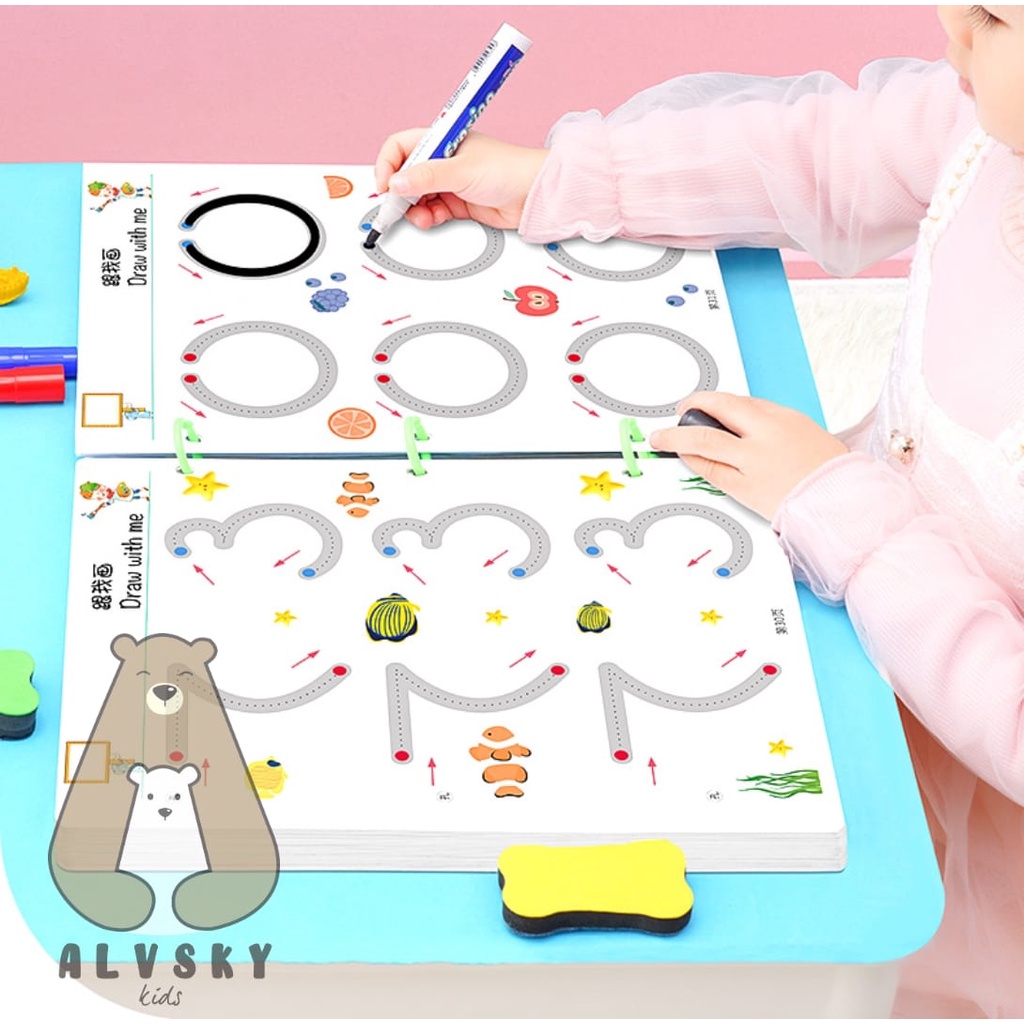 MAGIC WORKBOOK / ACTIVITY BOOK / DOT REUSABLE PEN / BUKU AKTIVITAS ANAK BELAJAR STROKE LINE