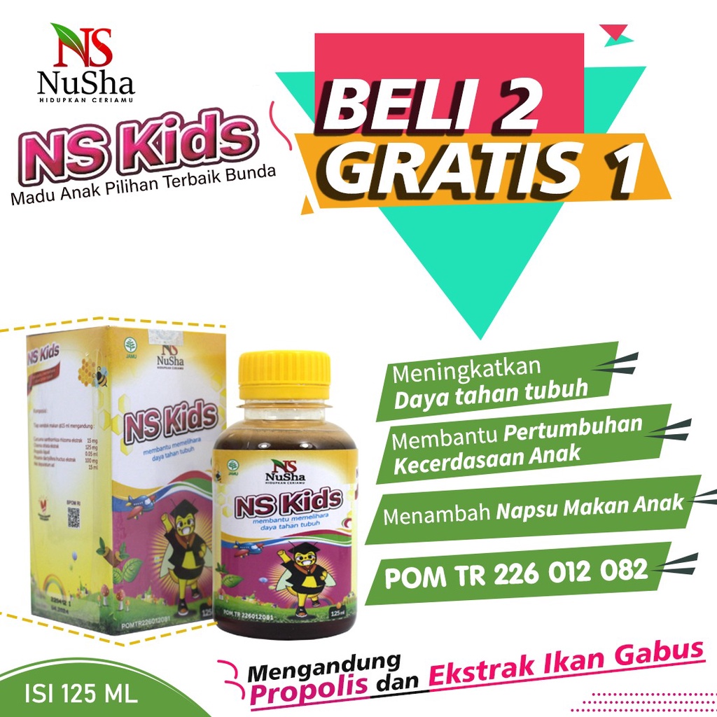 PROMO Beli 2 Gratis 1 - Madu Anak NS KIDS Dengan Kandungan Ikan Gabus dan Propolis Sangat Baik Untuk Penambah Nafsu Makan dan Daya Tahan Tubuh Anak - 125 ml