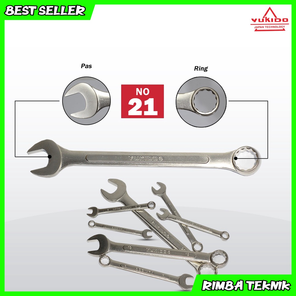 PROMO !! Kunci Ring Pas 21 mm Chrome Vanadium Steel Combination Wrench YUKIDO