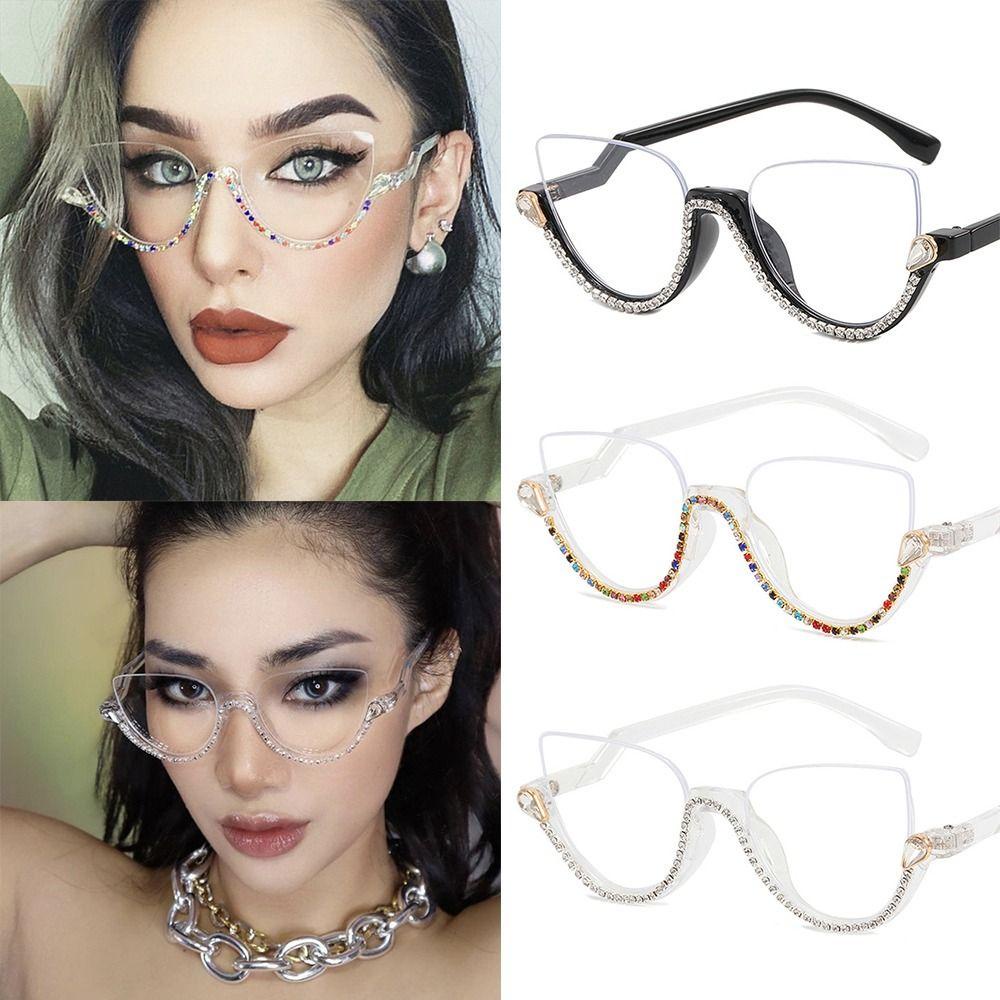 Populer Anti-Cahaya Biru Kacamata Eyewear Anti Silau &amp; UV Half Frame Cat Eye Glasses Frame