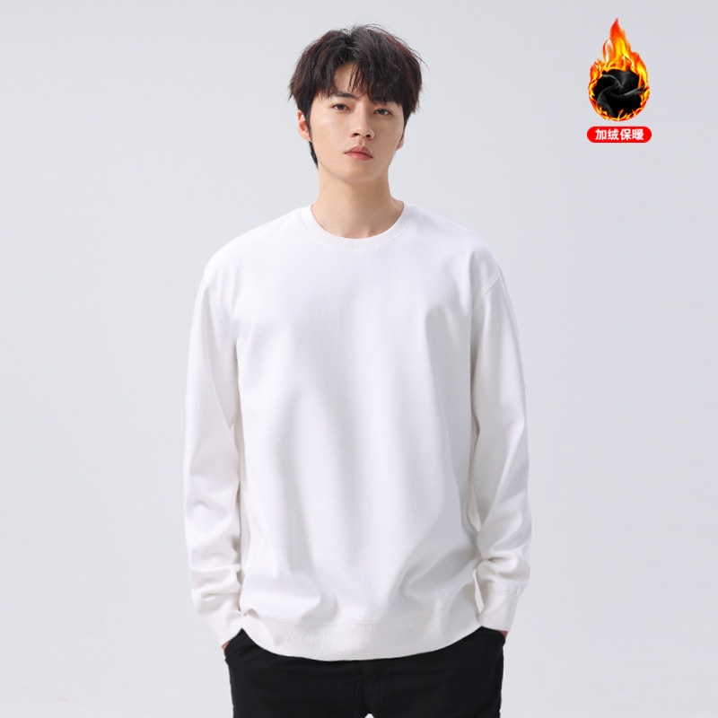 2022  Warna Solid Leher Bulat Sweater Pria    Bulu Berlapis Tebal Pria mantel  Korea