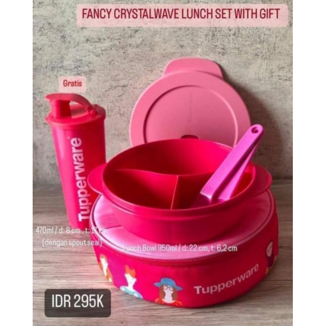 paket bekal makan fancy crystalwave pink by tupperware