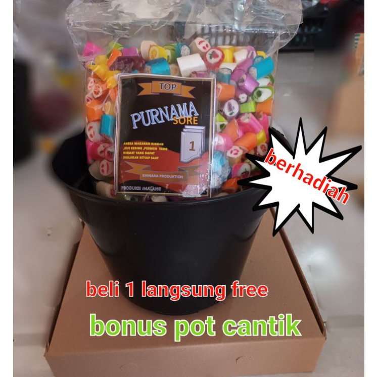 

permen motif rasa buah sticky 1kg free POT BUNGA