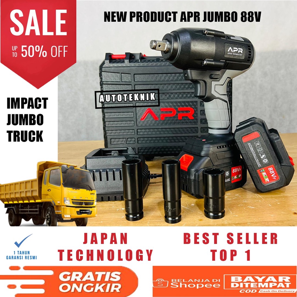 Jual IMPACT WRENCH CORDLESS APR JUMBO 88Vf 1500nm PEMBUKA BAUT TRUK