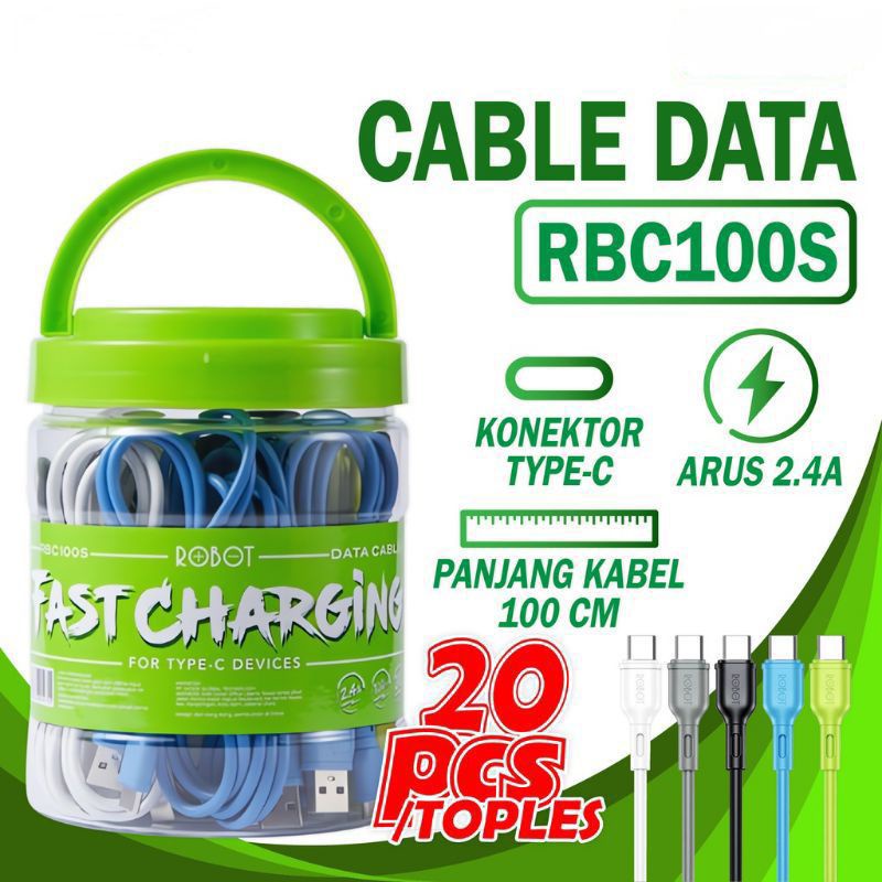 1 TOPLES ISI 20 PCS KABEL DATA TYPE C 2.4A ROBOT RBC100S