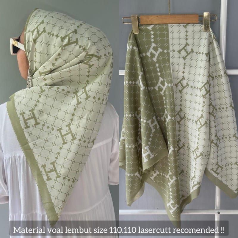 WDAqifa Segi Empat Deenay KW Voal Motif H BolBal 2 Sisi Ready Matcha