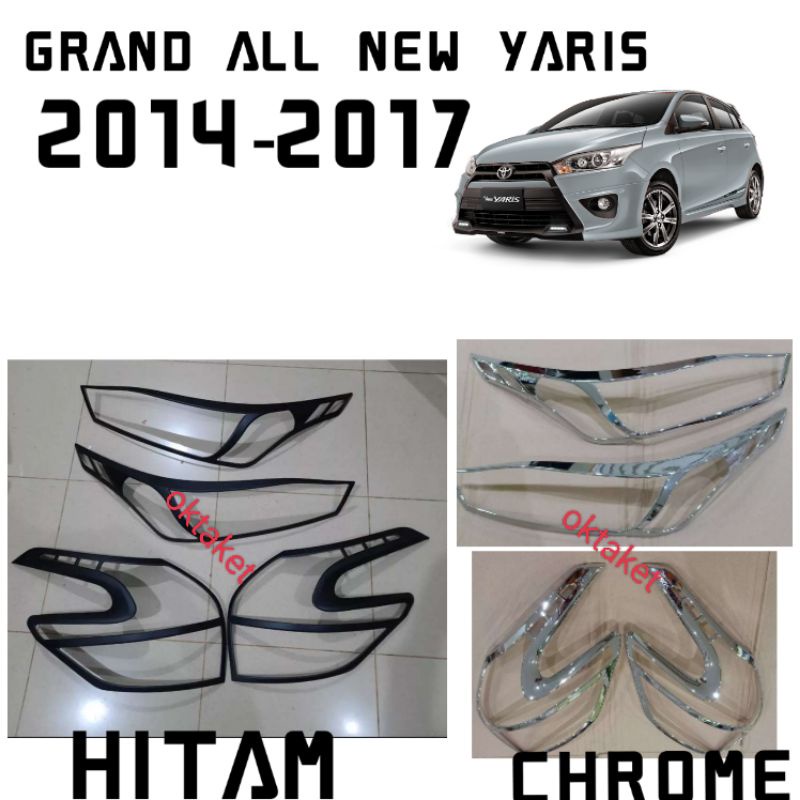 paket garnish lampu depan belakang Grand all new yaris 2014 2015 2016 2017 hitam &amp; chrome jsl