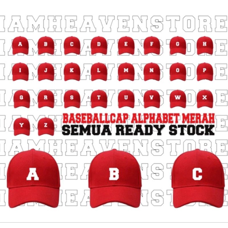 murah Topi Baseballcap Warna Merah Abjad Huruf Teks Alphabet A B C D E F G H I J K L M N O P Q R T