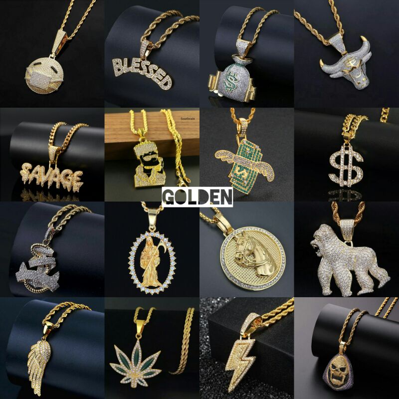 Kalung pria wanita golden emas hip hop series