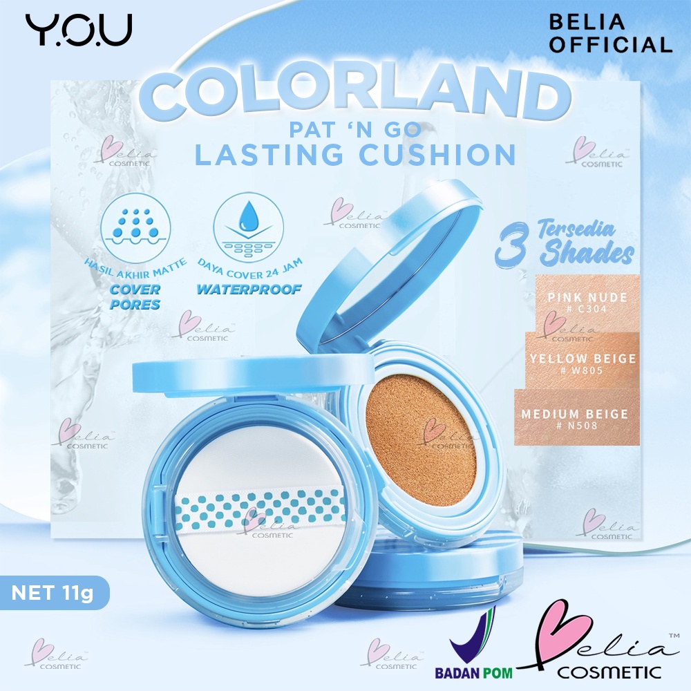 ❤ BELIA ❤ YOU Colorland  Pat 'n Go Lasting Cushion 11gr | Waterproof | Cover Pores | Nourishing | BPOM