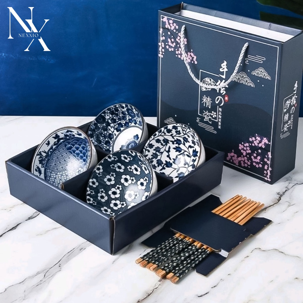 NEXXIO (Garansi Pecah) Japanese Bowl Set Mangkok Sumpit Set / Souvenir mangkok set premium peralatan makan porselen / Mangkok set premium peralatan makan / Bangkok Set Premium japaness bowl.