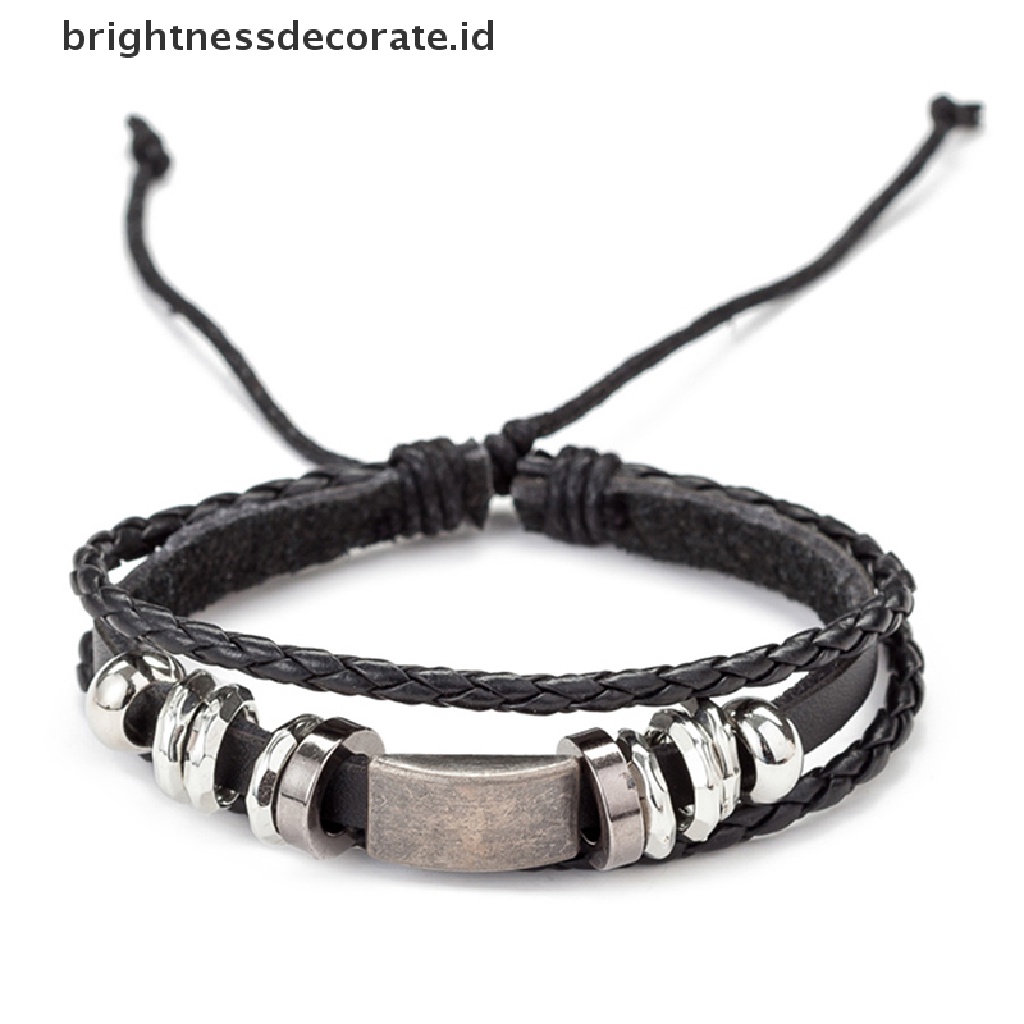 [Birth] 6pcs/set Vintage Pria Gelang Multilayer Tali Kulit Tali Lilin Braided Bracelet [ID]