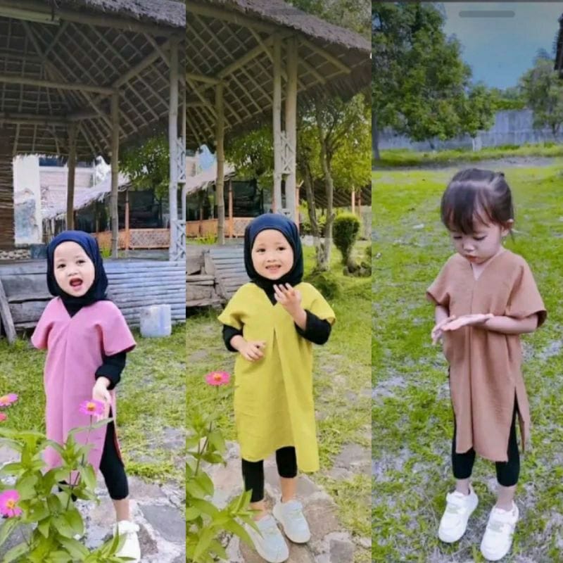 (KJI) LONGSQUARE IMELDA TUNIK ANAK 5 - 6 TAHUN BAHAN CRINCLE AIRFLOW