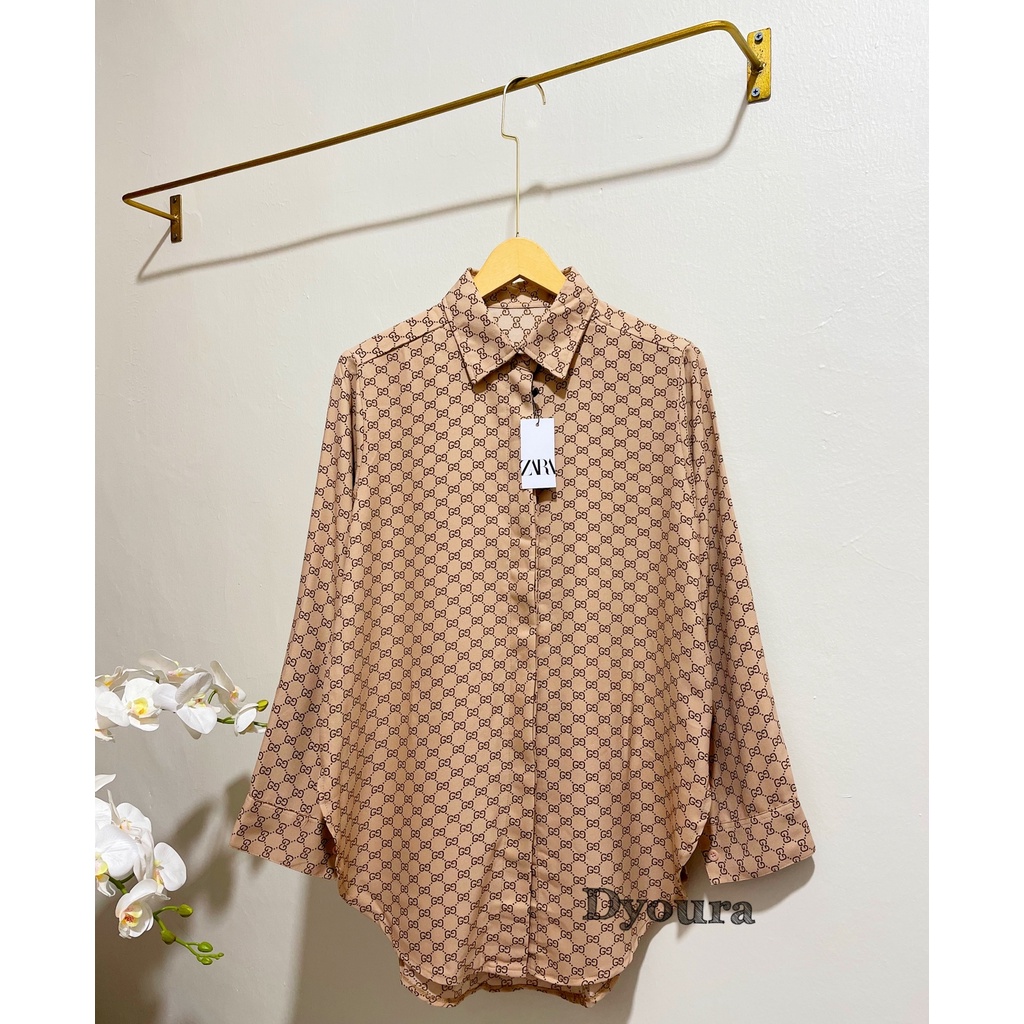 kemeja Rayon basic oversize motif Gg shirt / Kemeja gg terbaru/ kemeja lengan panjang / kemeja wanita motif gg