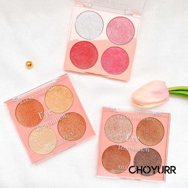 【COD】3IN1 Eyeshadow /Hightlight / Blusher  Palette 4 Warna Matte Gold Glitter Cosmetics Beauty Eye Makeup-CH