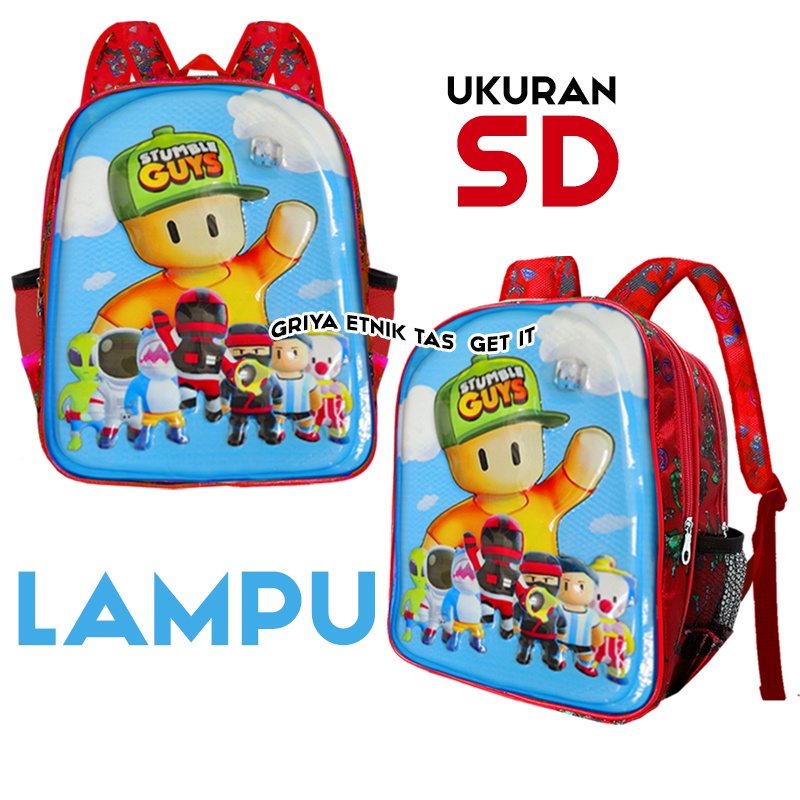 Tas Sekolah Anak Laki laki SD Ransel Gambar Timbul Karakter Free Fire FF Boboiboy Stumble Guys epep Lampu Led