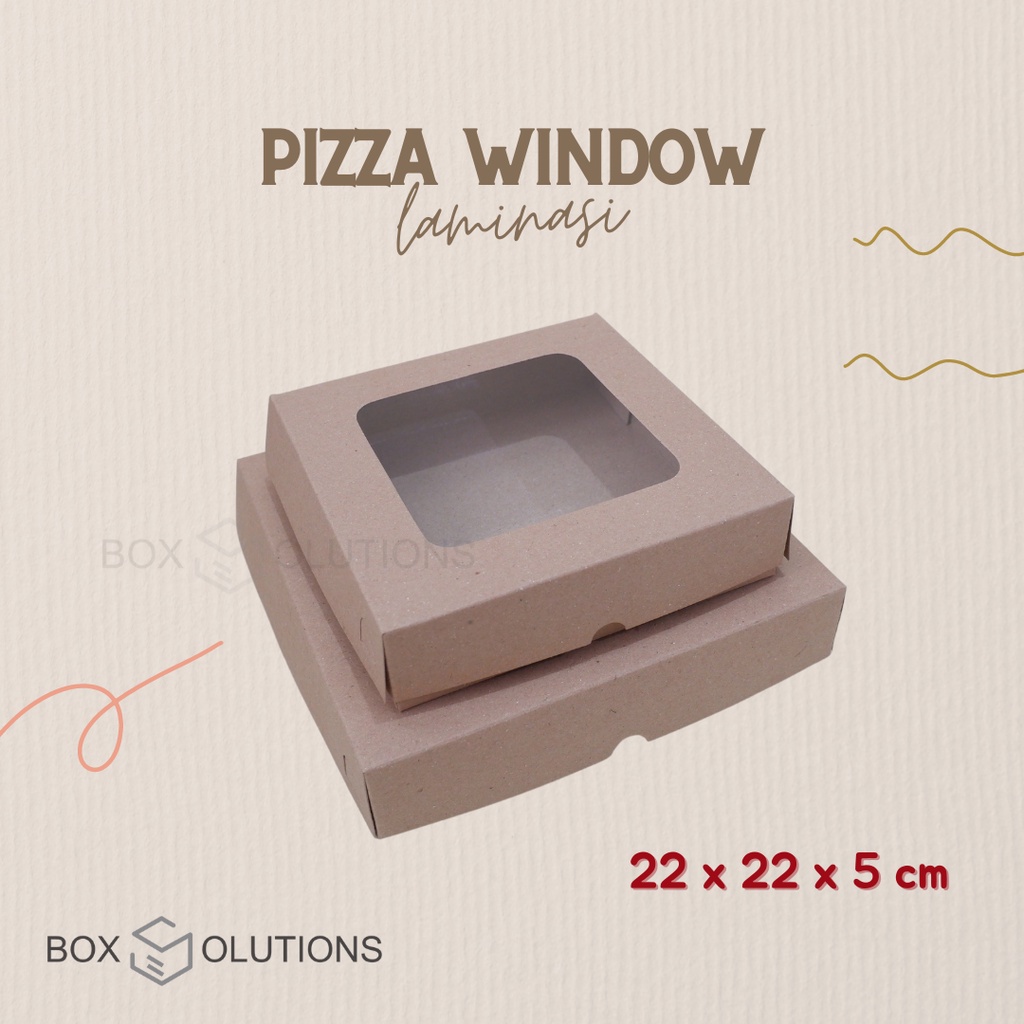 

dus kue / box pizza window kraft LAMINASI 22x22x5 cm - isi 10 pcs (365 GSM TEBAL)