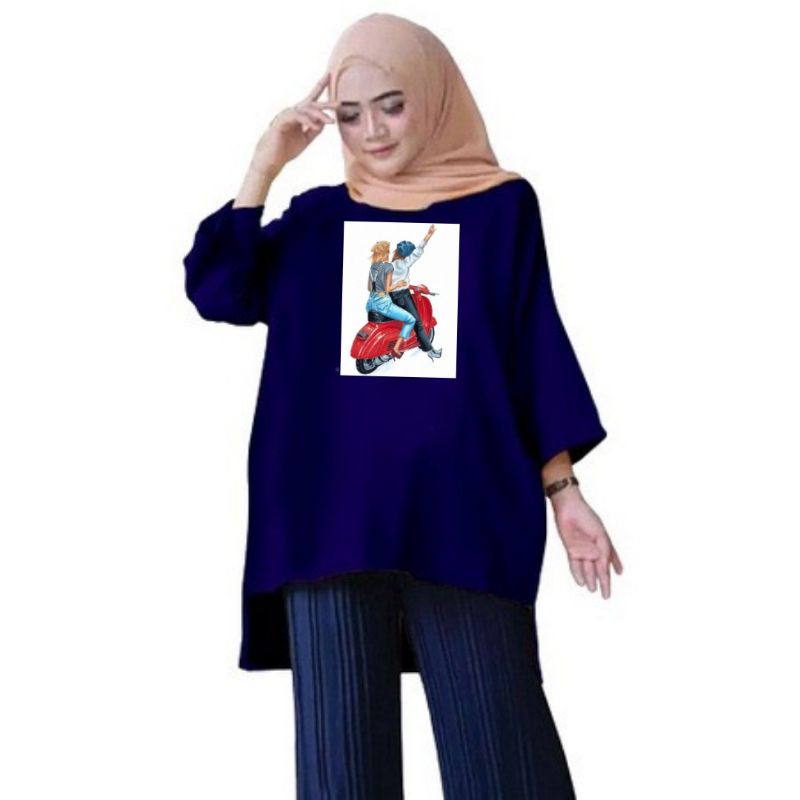 Atasan Baju Tunik Kaos Wanita Oversize LD 130 Cm Terbaru 2023 Viral Gambar DTF Bahan Kaos Babyterry . Atasan Baju Wanita Santai Tunik Wanita Dewasa Cewek Jumbo Kekinian Murah Big Size Motor