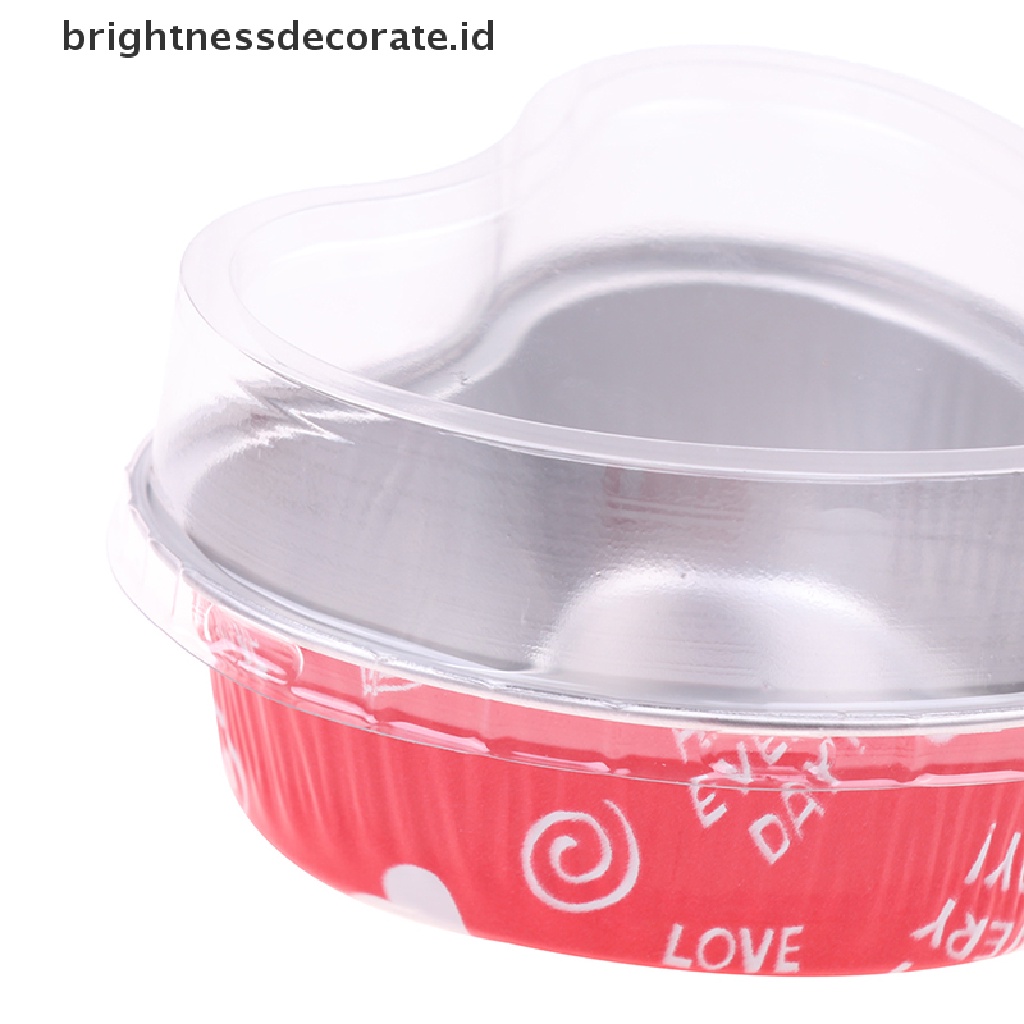 [Birth] 10pcs/set 100ML Cup Kue Aluminium Foil Berbentuk Hati Dengan Tutup Loyang Kue [ID]