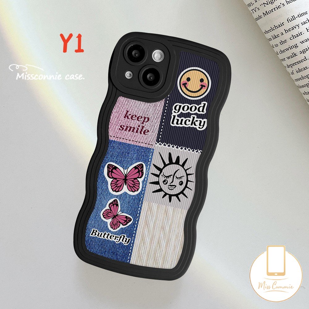 Casing Wavy Edge Soft Case Redmi 10C 12C 9T 10 9A 9C 9a1 10A A1+Note10 11 9 8 10s 9s 11s 10 Pro Max POCO M3 X3 NFC Pro Mi 11T Pro Butterfly Smiley Label Pattern Splicing Sarung