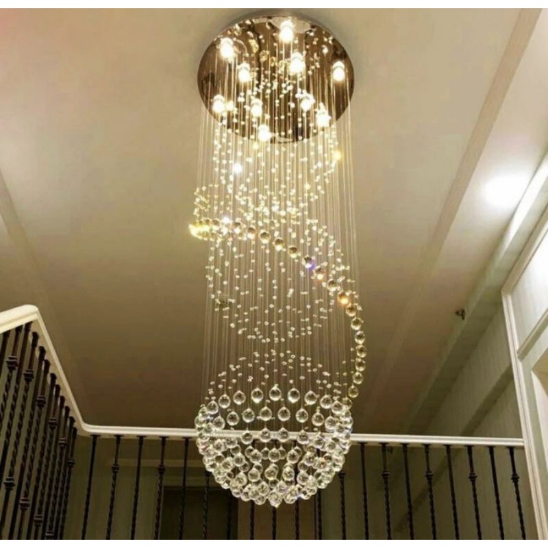 ⭐ GARANSI⭐PLAFON LAMPU HIAS KRISTAL SLING LAMPU VOID TANGGA D.60CM H.300CM