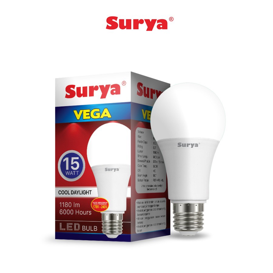 Lampu Led Bulb Surya Vega 15 Watt Cool Day Light Putih SNI Original