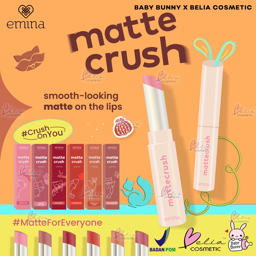 ❤ BELIA ❤ Emina Mattecrush 2 gr - Lip Cream Ringan, Powdery Smooth Matte Finish, Blurring Power | BPOM