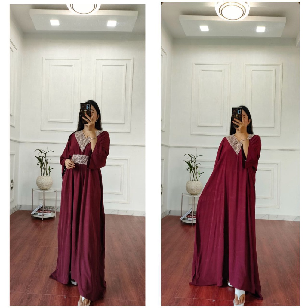 Kaftan Tsamira Renda Free Belt Dress Kaftan Wanita Rayon Twill Jumbo