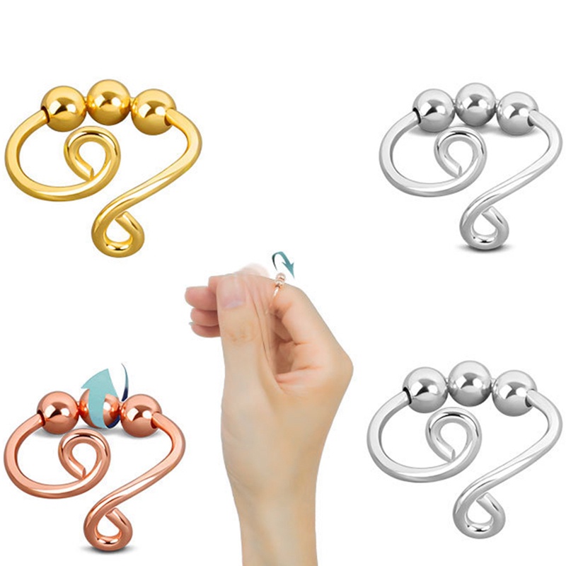 Trendy Anti Kecemasan Cincin Untuk Wanita Pria Manik-Manik Fidget Rings Adjustable Stackable Stress Relief Jari Sederhana Spinner Rings Perhiasan
