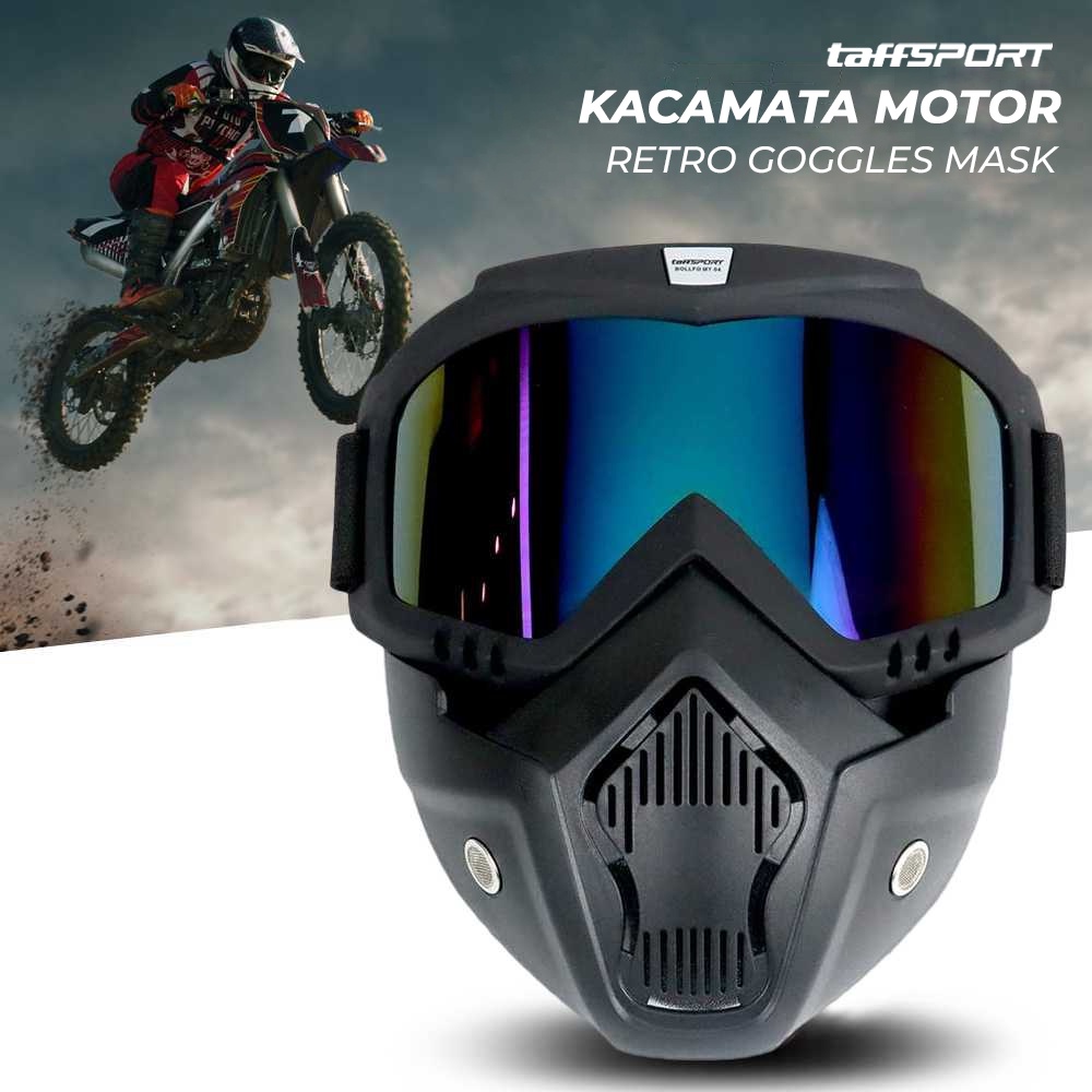 Kacamata Goggles Mask Motor Retro Windproof - MT-04 - OMSELKBX Black/Blue