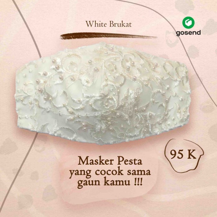 Masker Kain Brokat Premium Pesta 3ply Pengantin Putih Full Payet