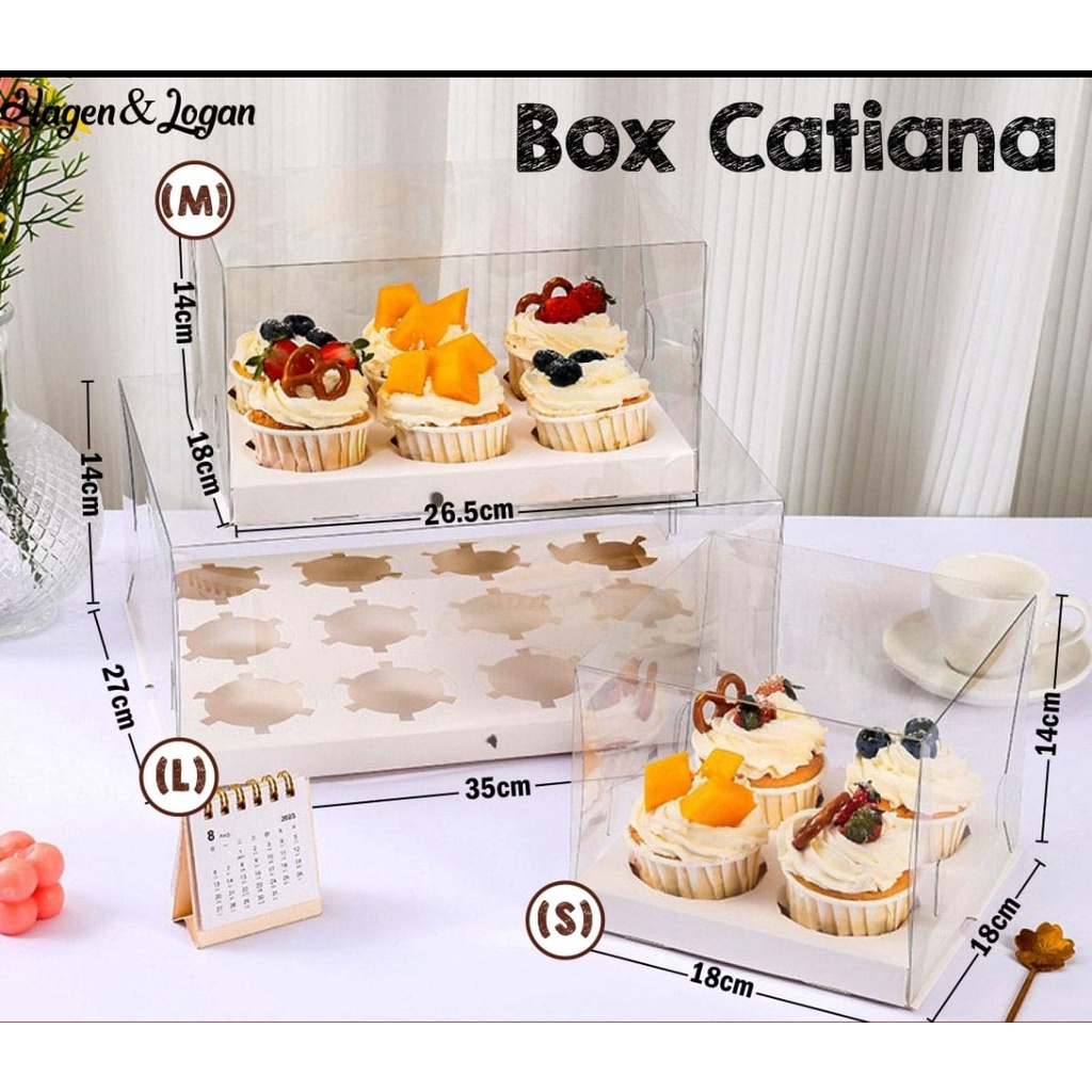 

box catiana small (4 cup) atau medium ( 6 cup) untuk kue cup cake