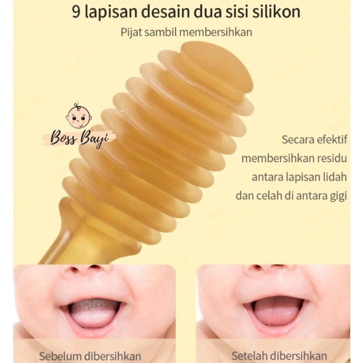 BOSS BAYI - Pembersih Mulut Bayi (Lidah+Gigi) / Oral Cleaner Silikon dengan Cup Penyimpanan
