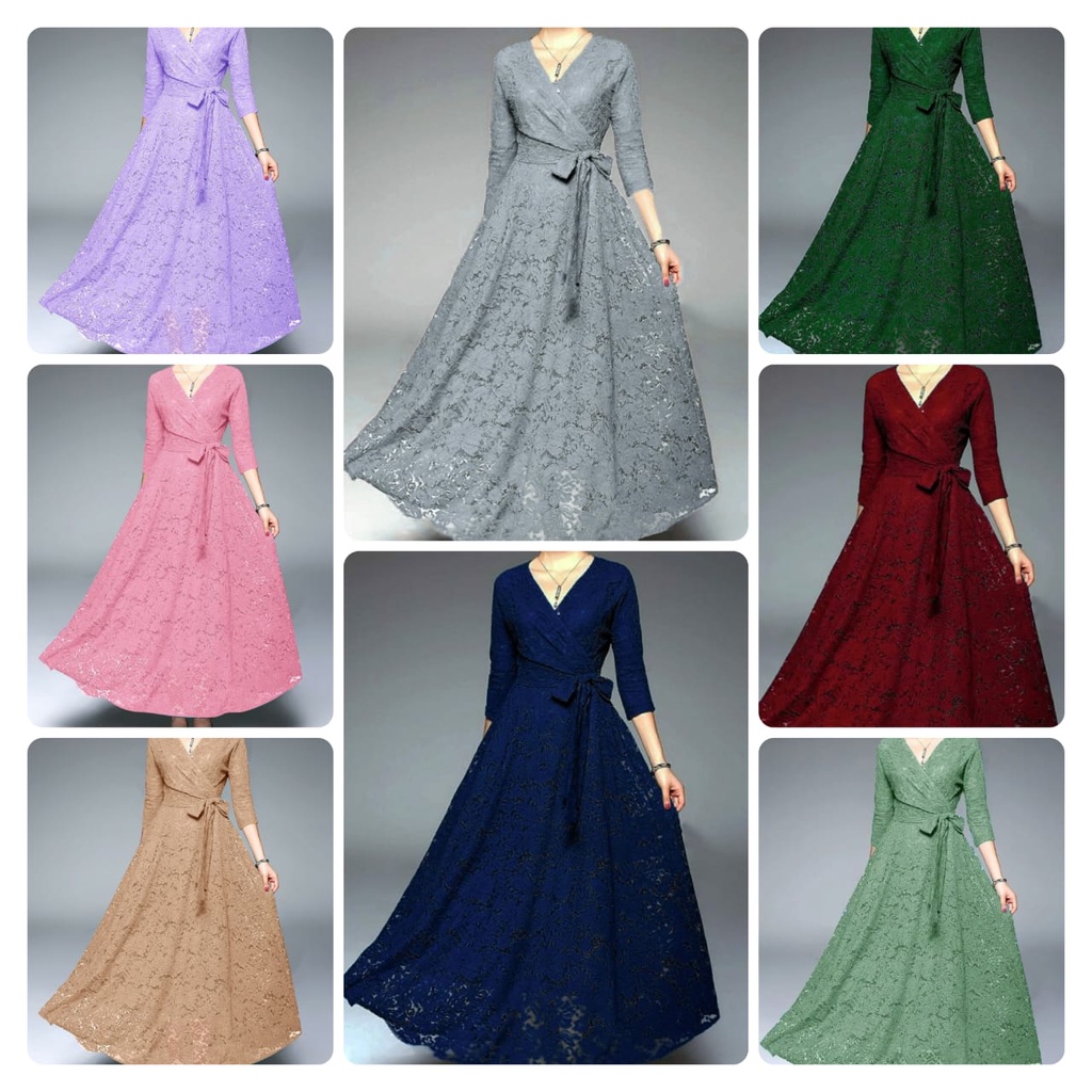 4 UKURAN M L XL XXL MAXY ICHA / ICHAI FASHION PAKAIAN WANITA DRESS GAMIS MAXI GAUN BAHAN BRUKAT LAPIS FURING EDHM