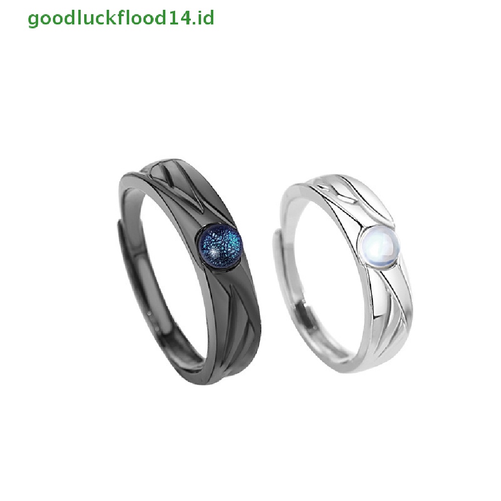 [GOOGFOUR] Cincin Pasangan Malaikat Dan Setan Hitam Dan Putih Pasangan Tren Siswa Cincin Terbuka retro moonstone pair ring [TOP]