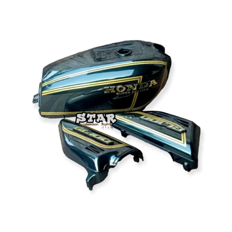 TANGKI TENGKI BODY BODI SET BOX TUTUP AKI GL 100 SET STRIPING STRIP EMBLEM PRES PABRIK WARNA HIJAU B
