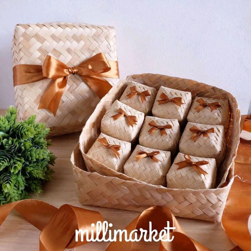 [ Halodul ] Besek Bambu 20x20x8 Sepasang - Besek Nasi dan Hampers | besek bambu hampers lebaran