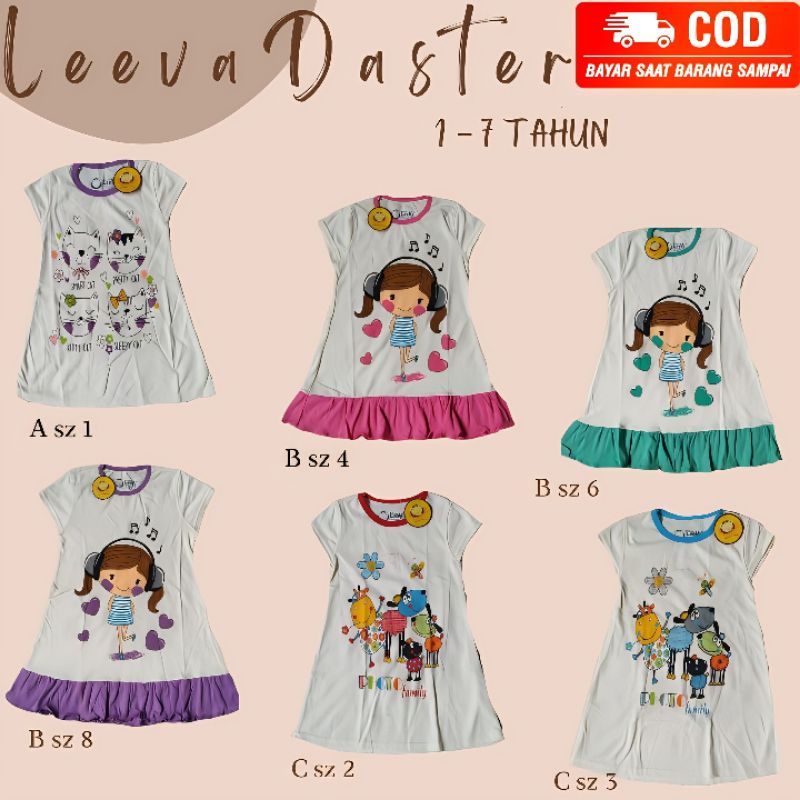 LEEVA DASTER PENDEK BAHAN KAOS ADEM ANAK PEREMPUAN USIA 1 - 7 TAHUN HOMEDRESS BRANDED CASUAL BAJU SA