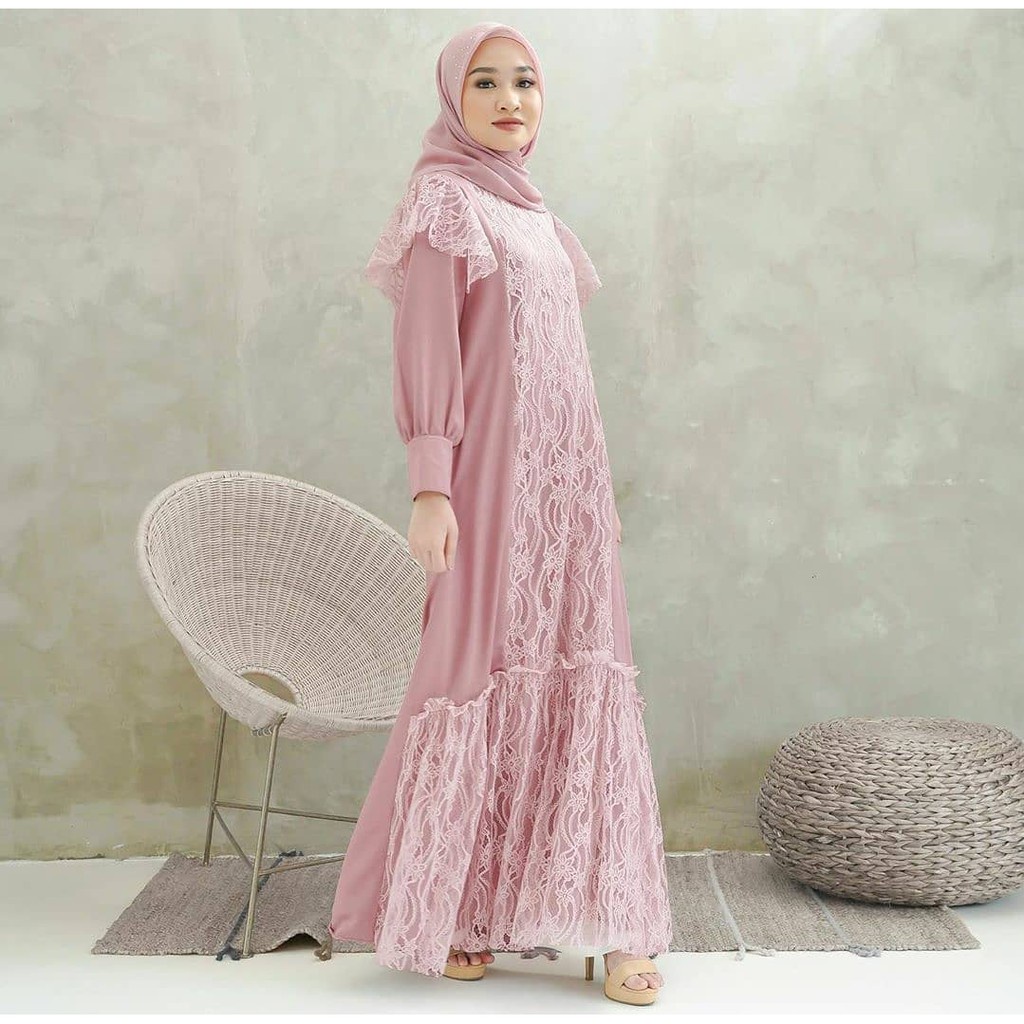 SAFA - SAVA MAXI / DRESS JUMBO / GAMIS BIG SIZE / LONG DRESS MUSLIM - BAHAN IT CREPE MIX BRUKAT - BAJU LEBARA