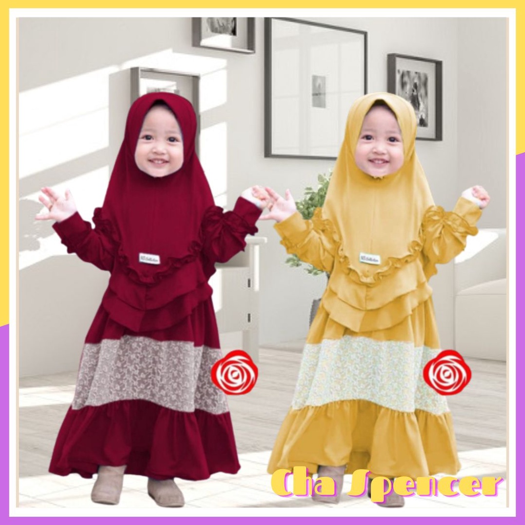 Baju Gamis Syari Combi Brukat Ilene Anak Perempuan Usia 5 6 7 Tahun Pesta Lebaran Ramadhan Imut Lucu