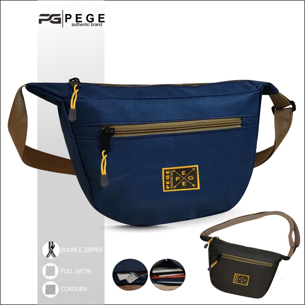 Tas Selempang Bahu Slempang Polos PEGE Slingbag Pria Model Trendy Casual Bahan Tebal - PG 8915