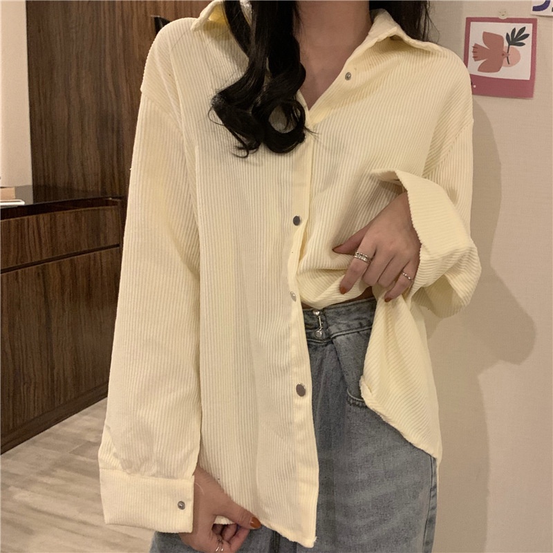 yikoo-Kemeja korea lengan panjang blouse wanita atasan top