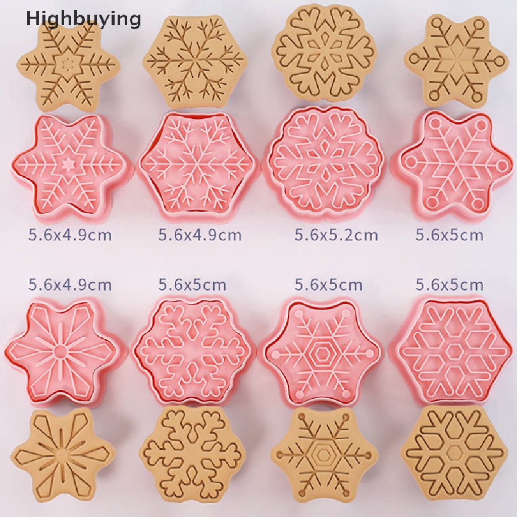 Hbid 8Pcs/set Snowflake Frosg Cookie Mould Cutter Embosser Natal Pastry Bakery Kue Cetakan Alat Aksesoris Dapur Glory