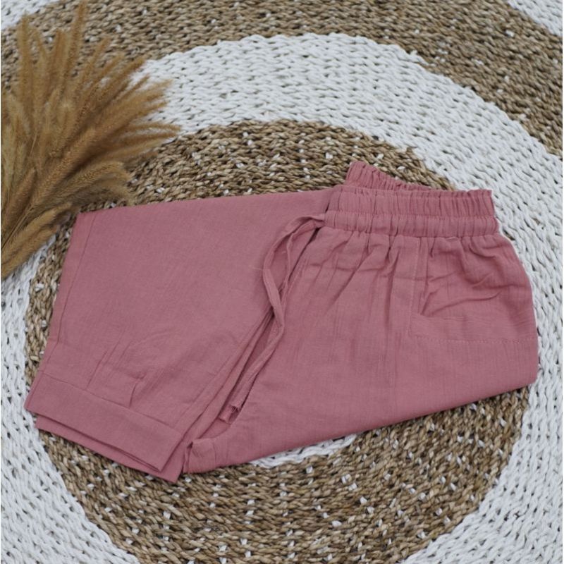 Haruka linen kringkel premium/Celana pendek 7/8 kringkel/Baggy pants wanita model terbaru