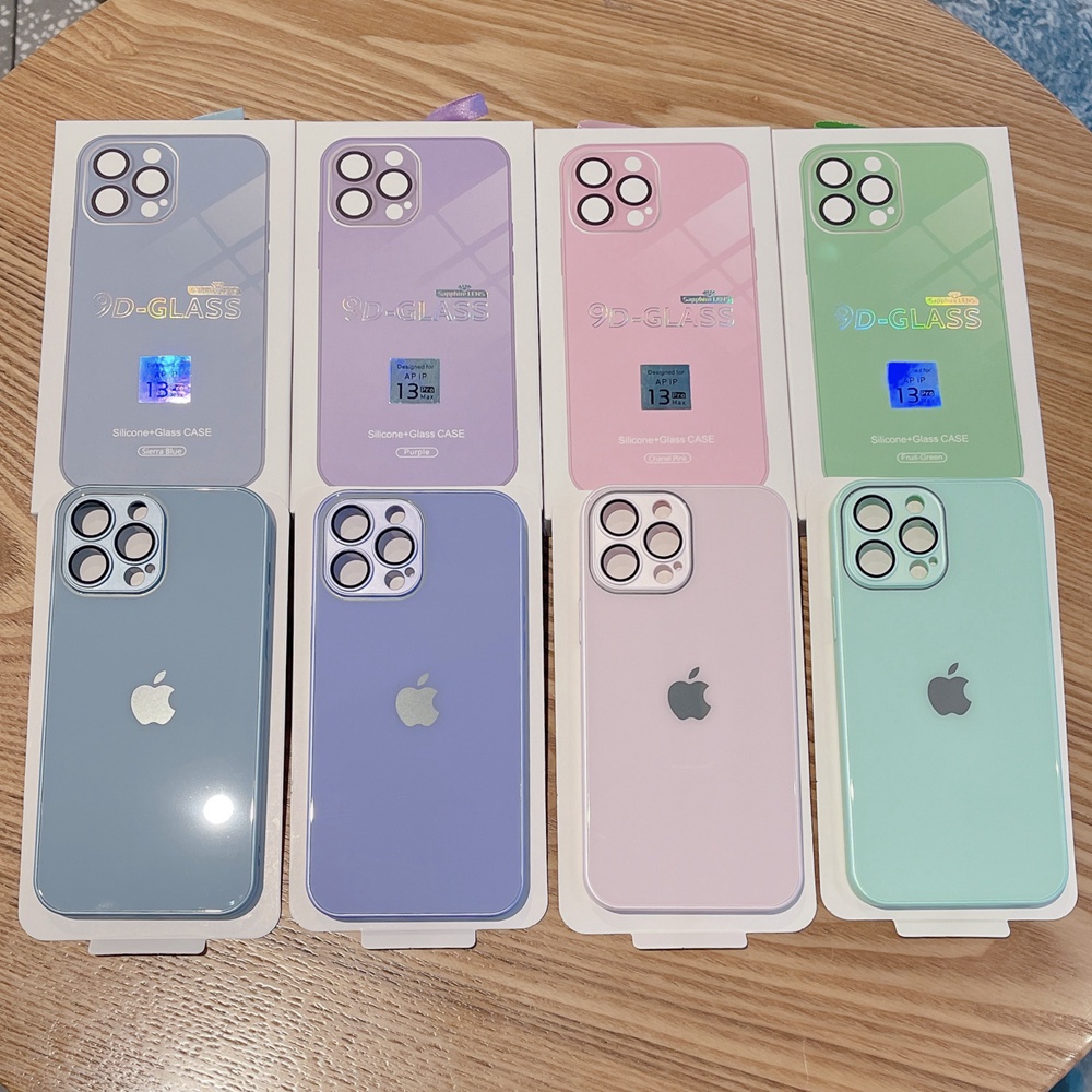 Casing Ponsel Kaca Tempered Mewah Untuk Iphone14Plus13 14 Pro MAX Casing Silikon Cair Dengan Lensa Film Shockproof Casing iPhone