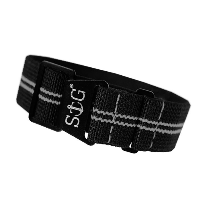 StrapGuy MN Style 22mm Black & Grey 2 Stripes - Black