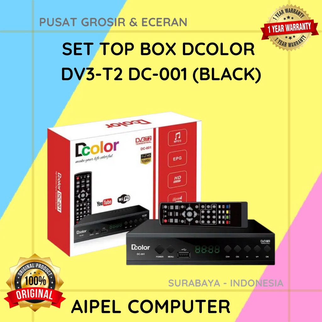 DCOLOR | SET TV BOX DCOLOR DV3-T2 DC-001 (BLACK)