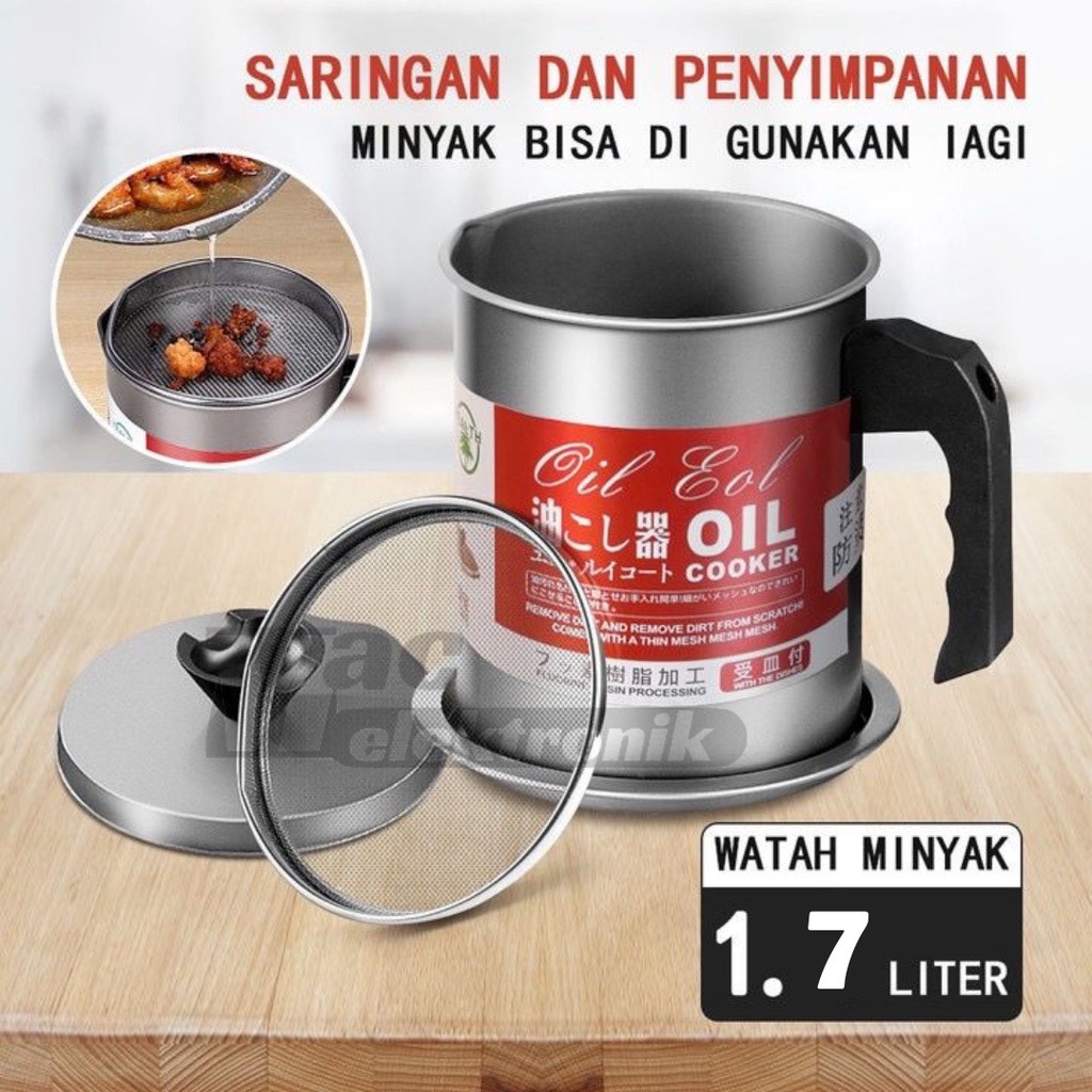 Oil Pot Wadah Saringan Minyak Stainless Steel / Gelas Saringan Minyak / Tempat Saringan Minyak 1,7L.