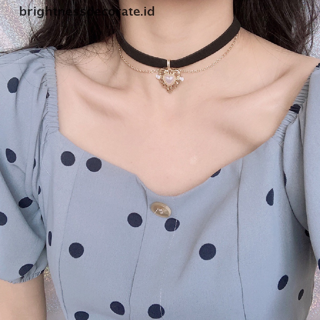 [Birth] Vintage Beludru Hitam Choker Cinta Hati Liontin Kalung Untuk Wanita Gadis Hadiah [ID]